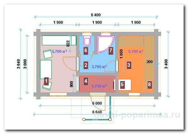 Русская баня 6х3 метров. Планировка